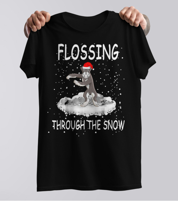 Flossing Through The Snow Santa Hat Schnauzer T-Shirt