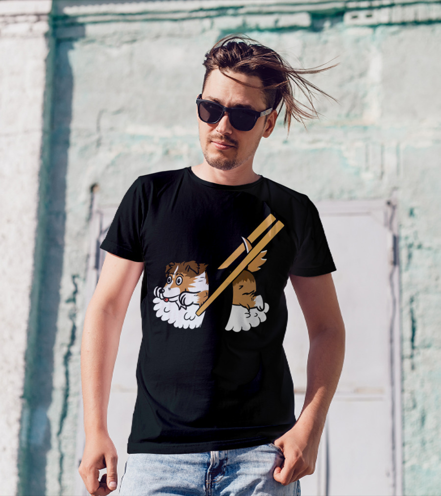 Shetland Sheepdog Sushi Roll Chopsticks Playful T-Shirt