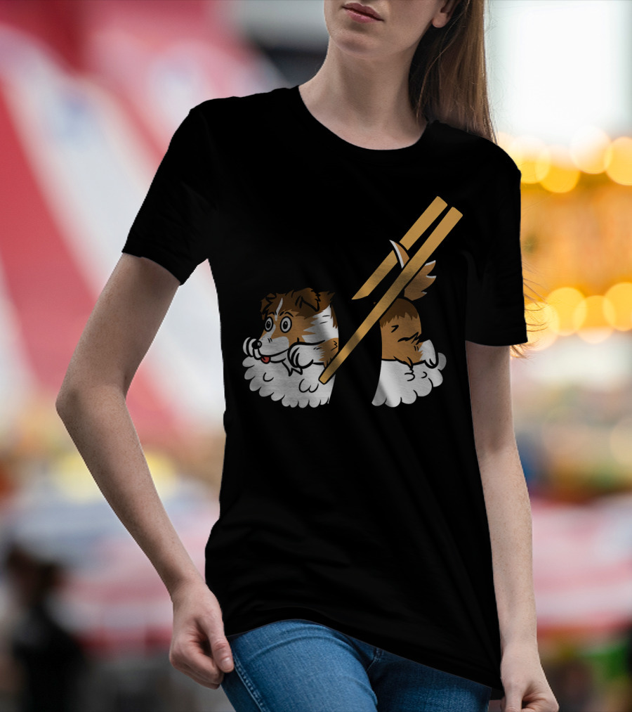 Shetland Sheepdog Sushi Roll Chopsticks Playful T-Shirt
