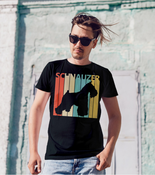 Schnauzer Colorful Retro Silhouette Stripes For Dog Dad T-Shirt