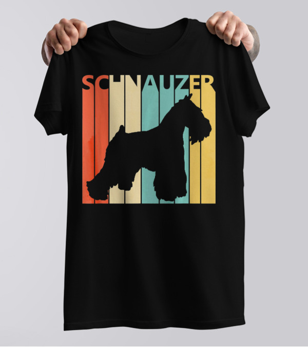 Schnauzer Colorful Retro Silhouette Stripes For Dog Dad T-Shirt