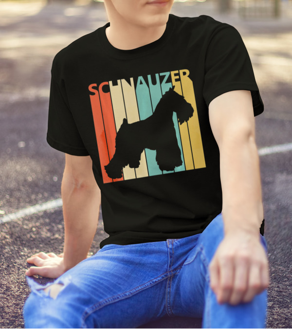 Schnauzer Colorful Retro Silhouette Stripes For Dog Dad T-Shirt