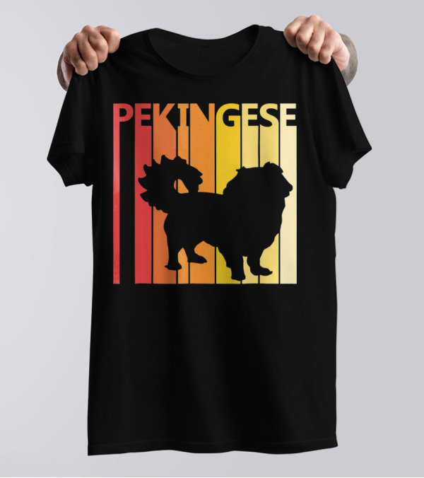 Pekingese Dog Retro Silhouette Merry Vibes T-Shirt