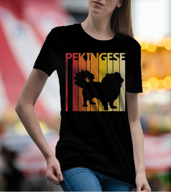 Pekingese Dog Retro Silhouette Merry Vibes T-Shirt