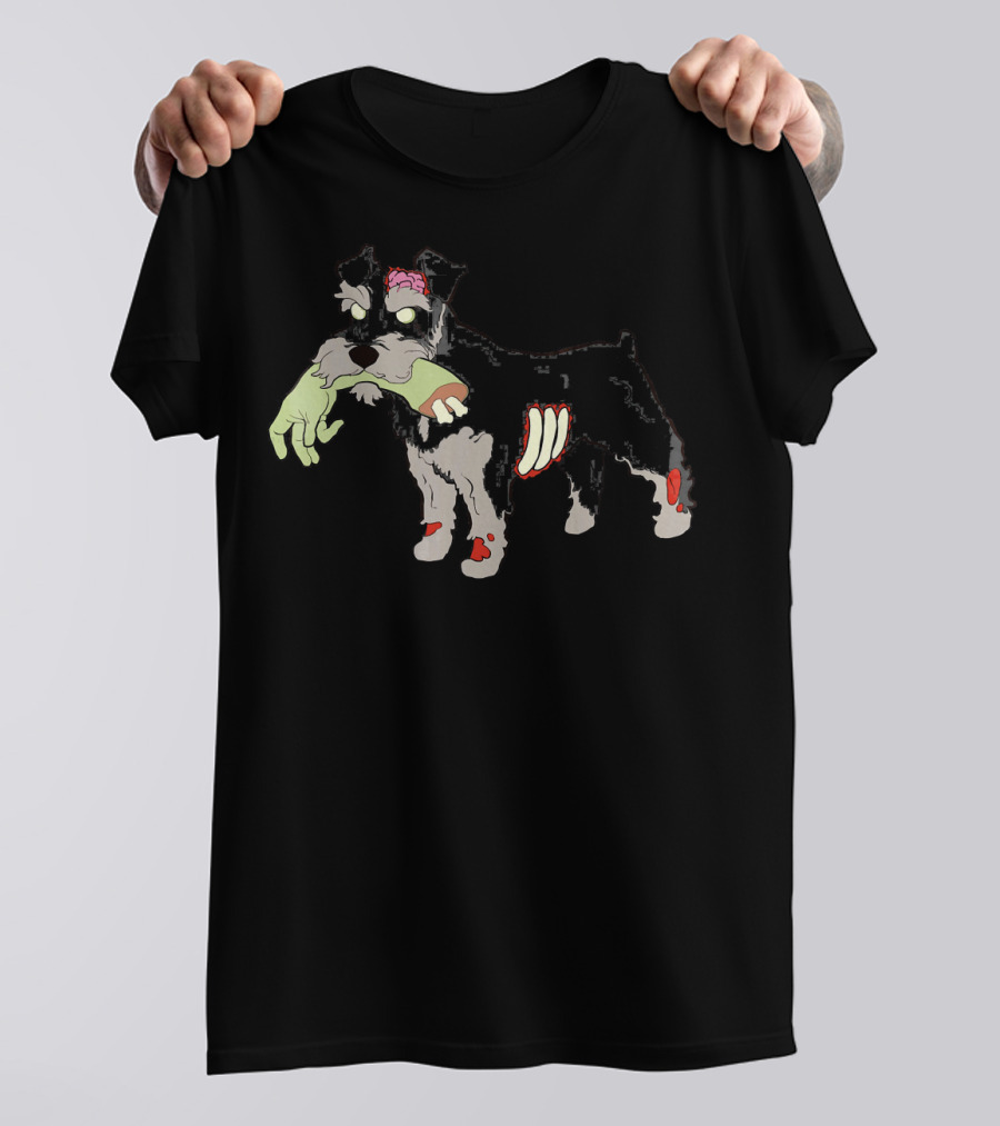 Schnauzer Zombie Dog With Glowing Eyes And Detached Limb T-Shirt