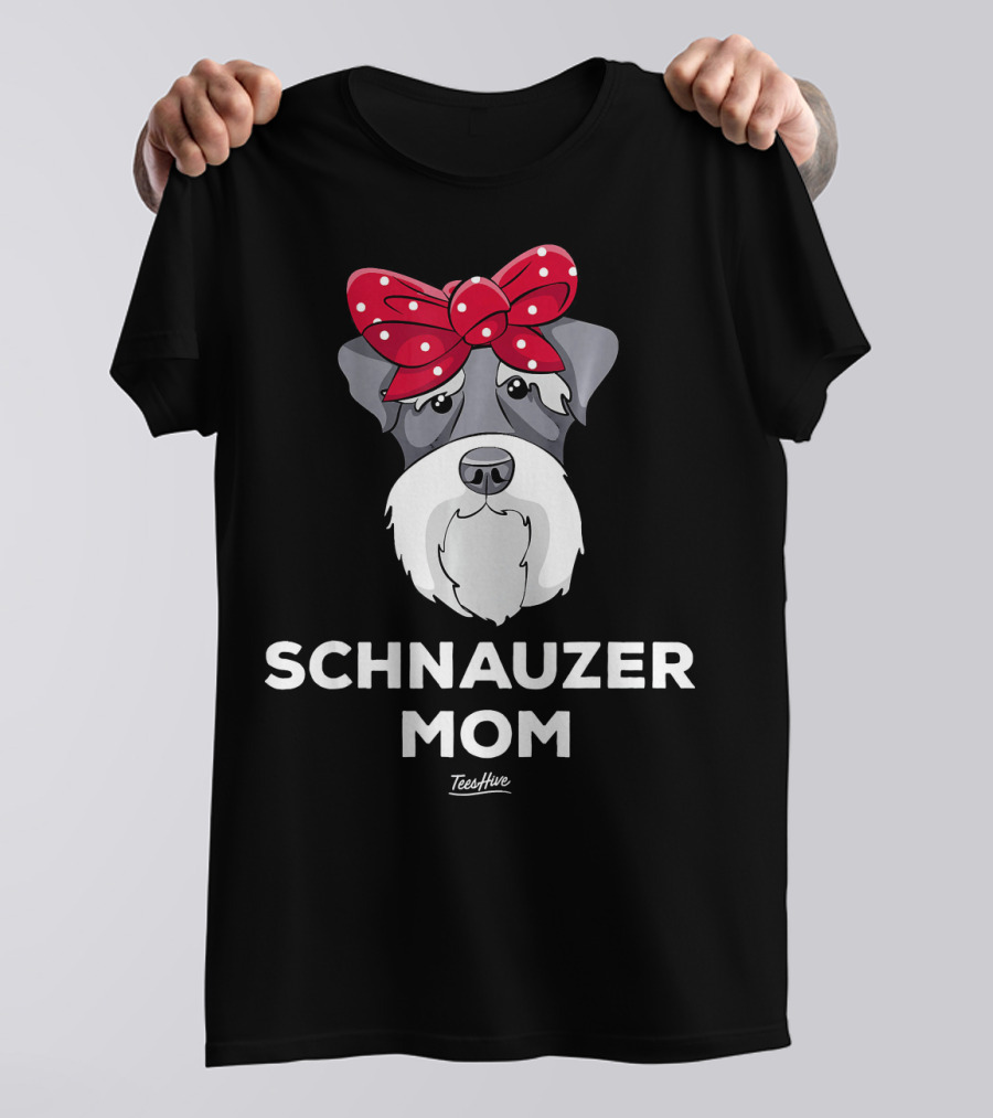 Schnauzer Mom TeesHive Dog With Red Polka Dot Bow T-Shirt