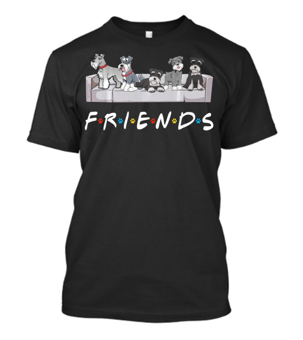 Schnauzer Friends Sitting On Couch With Paw Print Letters T-Shirt