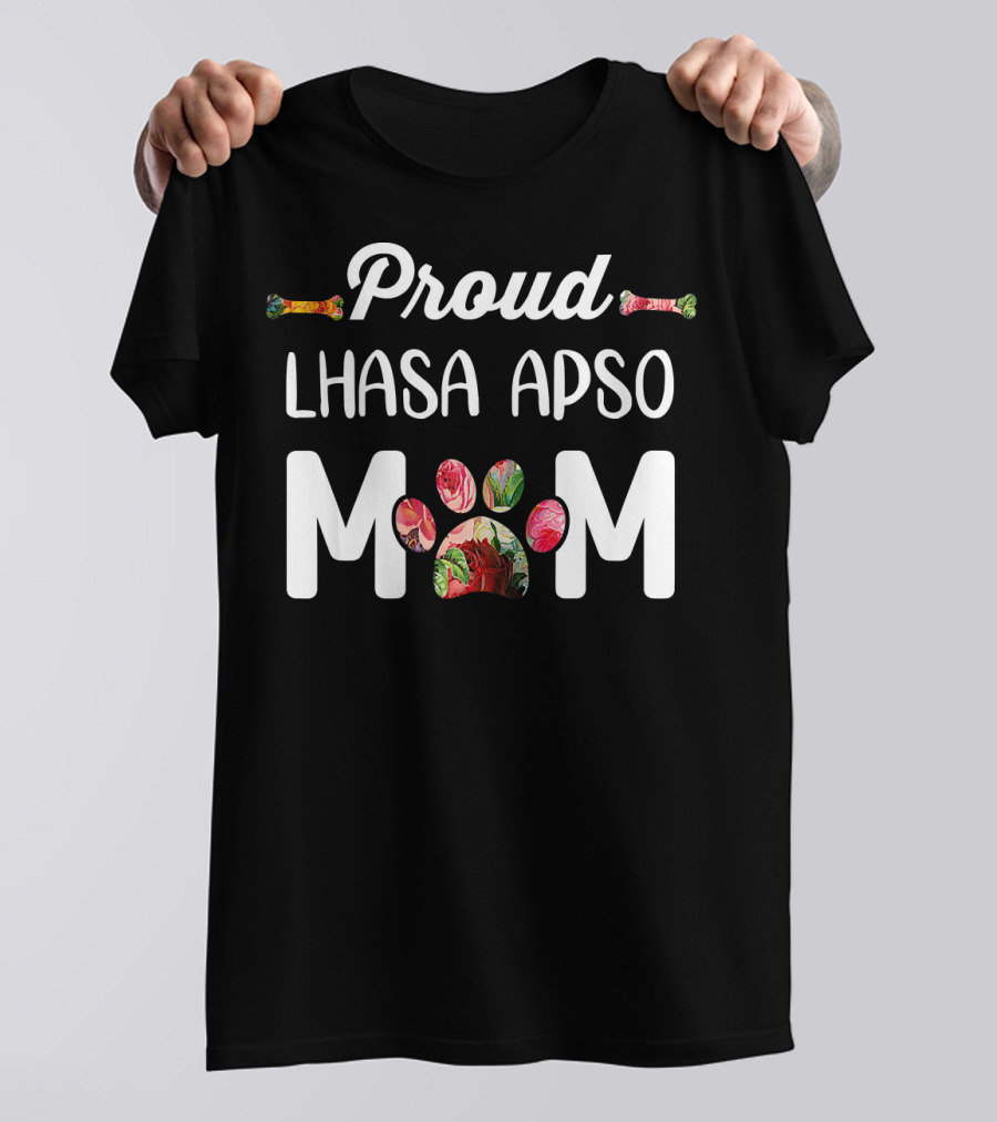 Proud Lhasa Apso Mom Paw Prints T-Shirt
