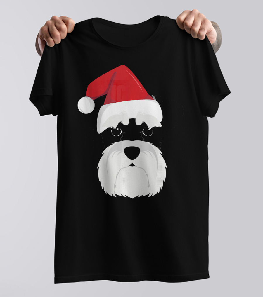 Merry Christmas Schnauzer Dog With Santa Hat Holiday T-Shirt