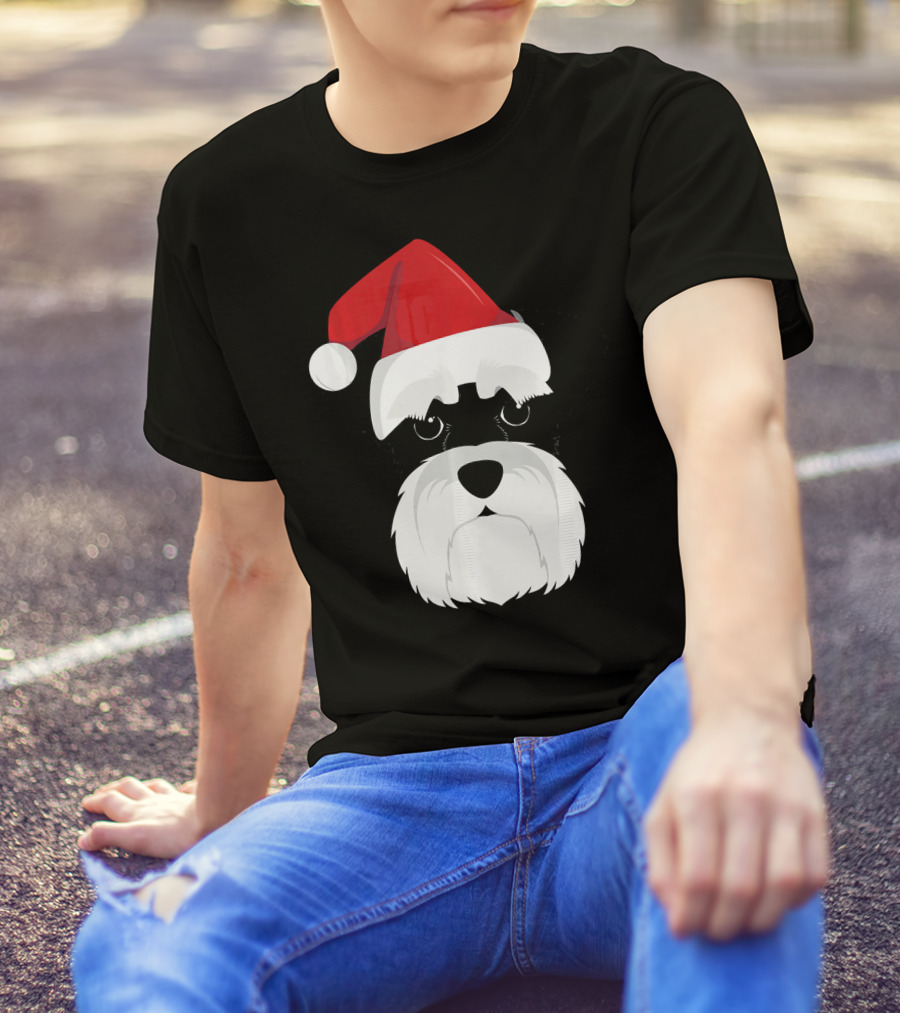 Merry Christmas Schnauzer Dog With Santa Hat Holiday T-Shirt