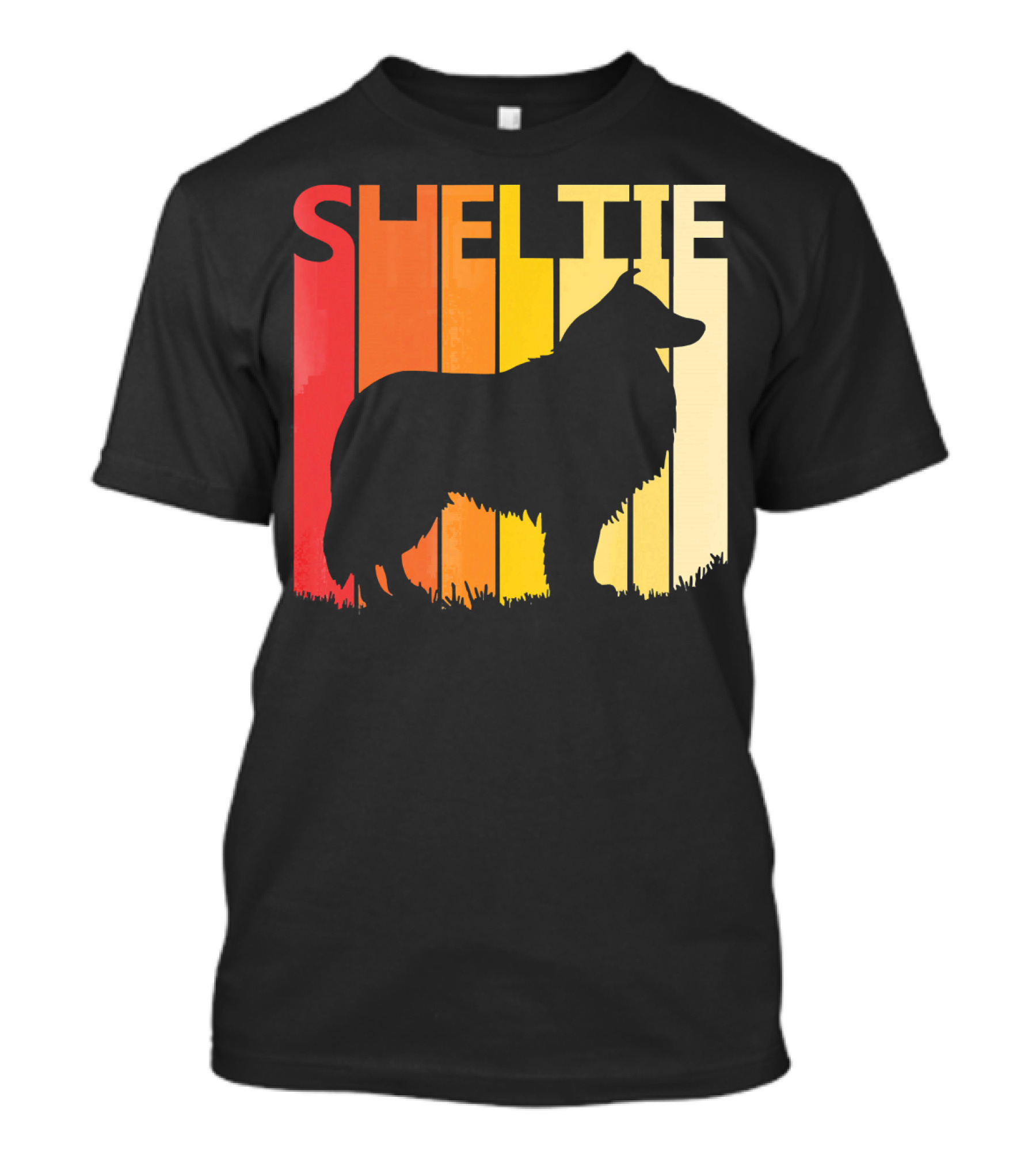 Retro Sheltie Dog Silhouette Vintage Sunset T-Shirt