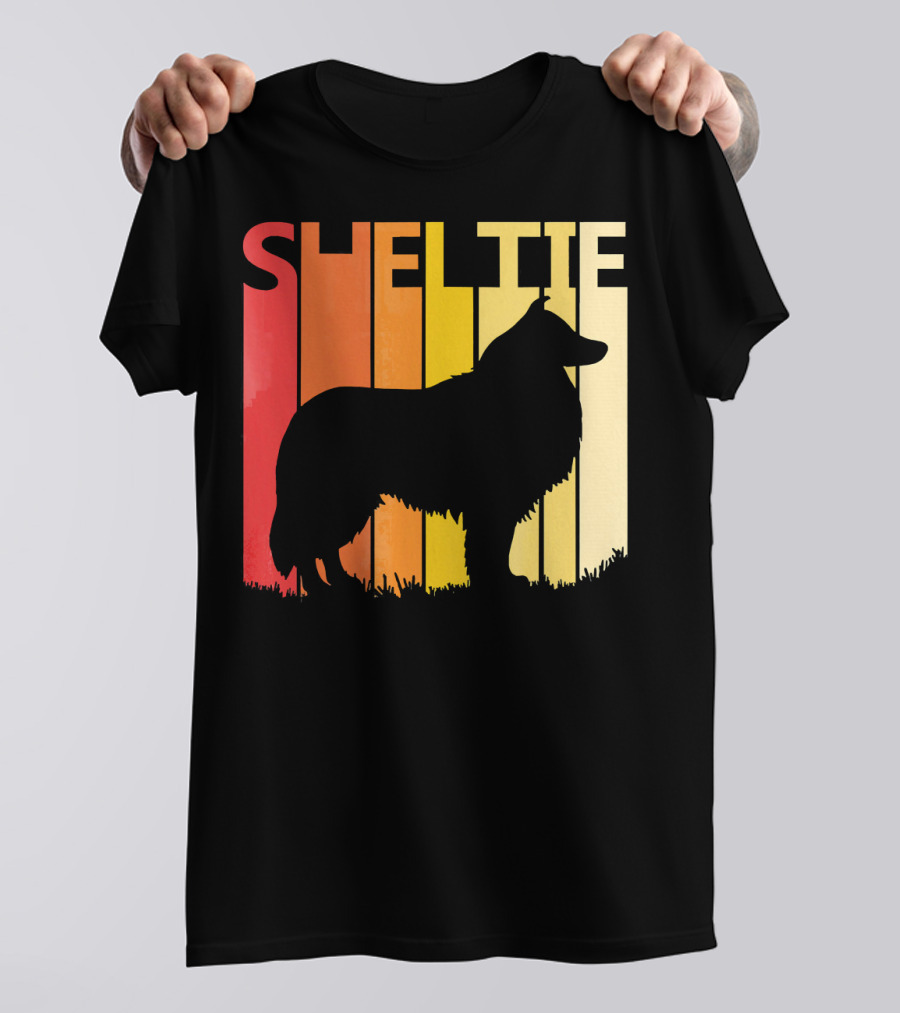 Retro Sheltie Dog Silhouette Vintage Sunset T-Shirt