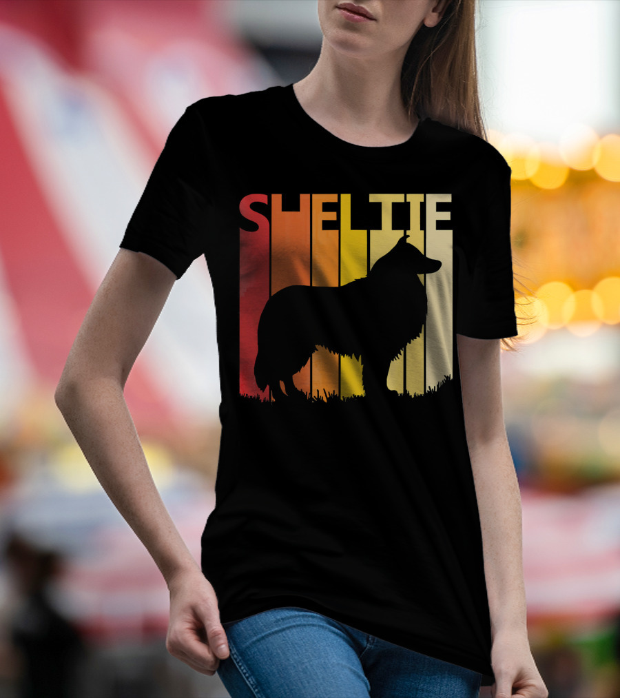 Retro Sheltie Dog Silhouette Vintage Sunset T-Shirt