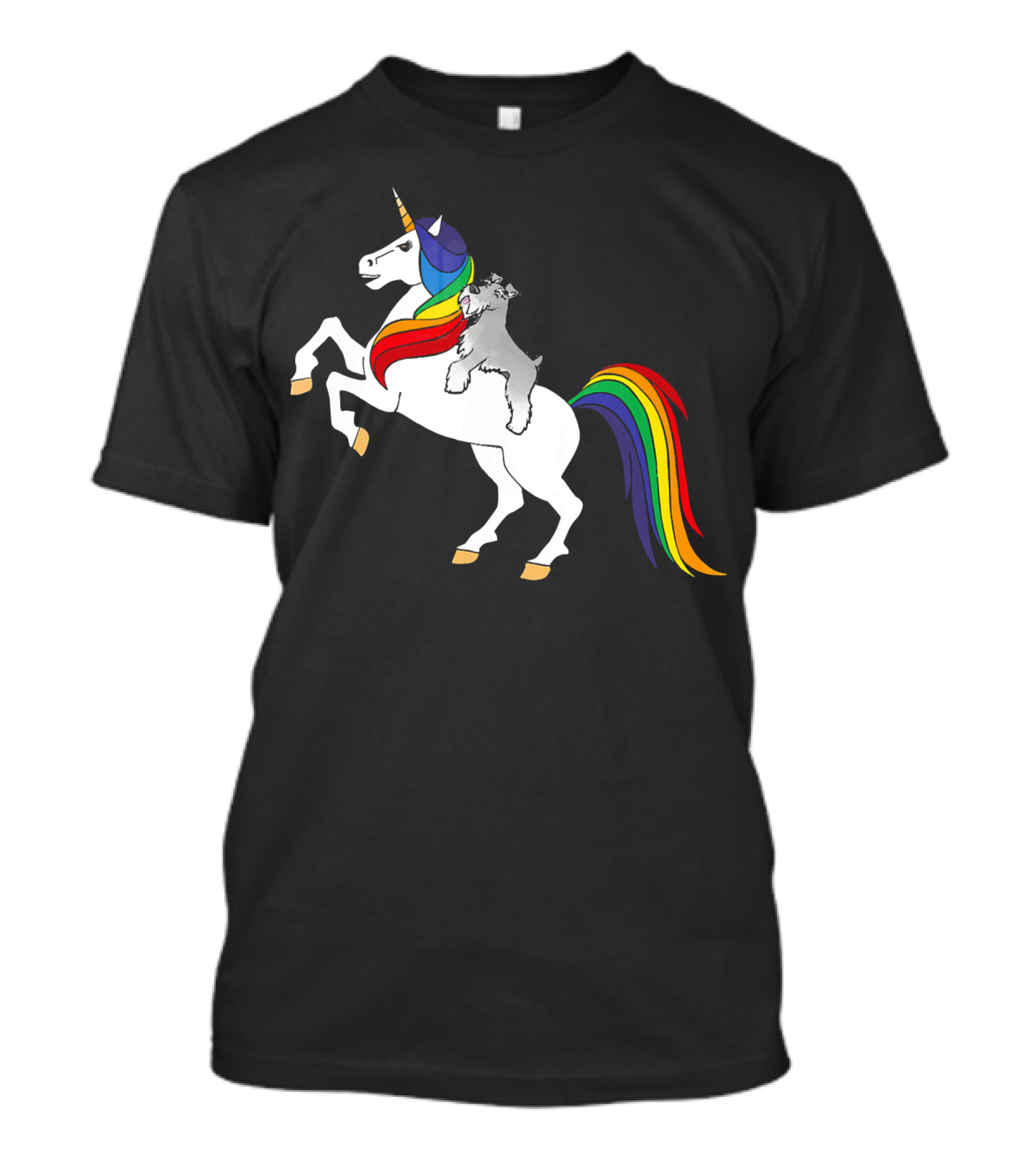 Schnauzer Riding Rainbow Unicorn T-Shirt