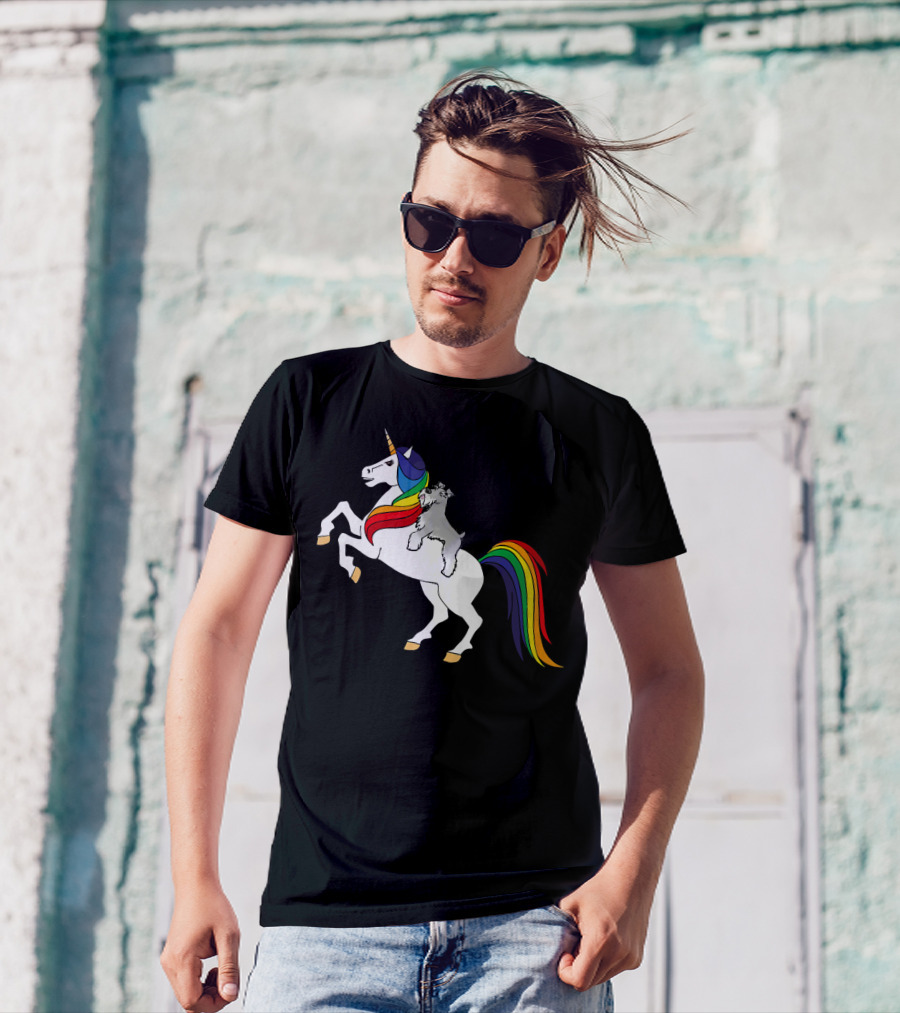 Schnauzer Riding Rainbow Unicorn T-Shirt