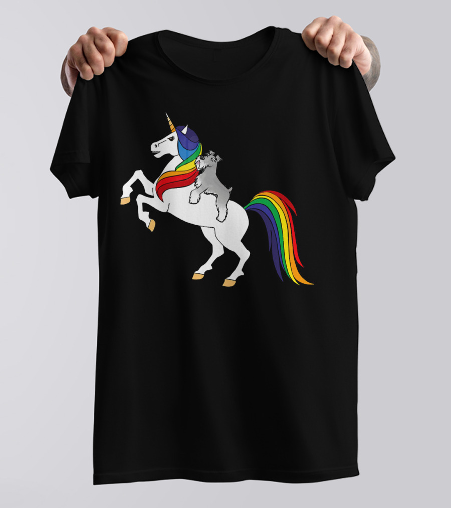 Schnauzer Riding Rainbow Unicorn T-Shirt