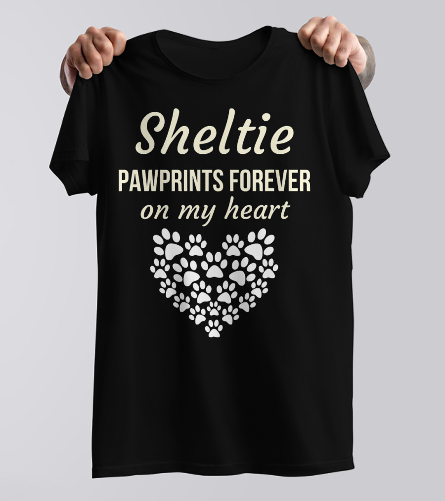 Sheltie Pawprints Forever On My Heart Sheltie Mom T-Shirt