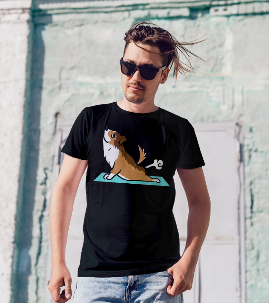 Shetland Sheepdog Yoga Fart Pose On Mat T-Shirt