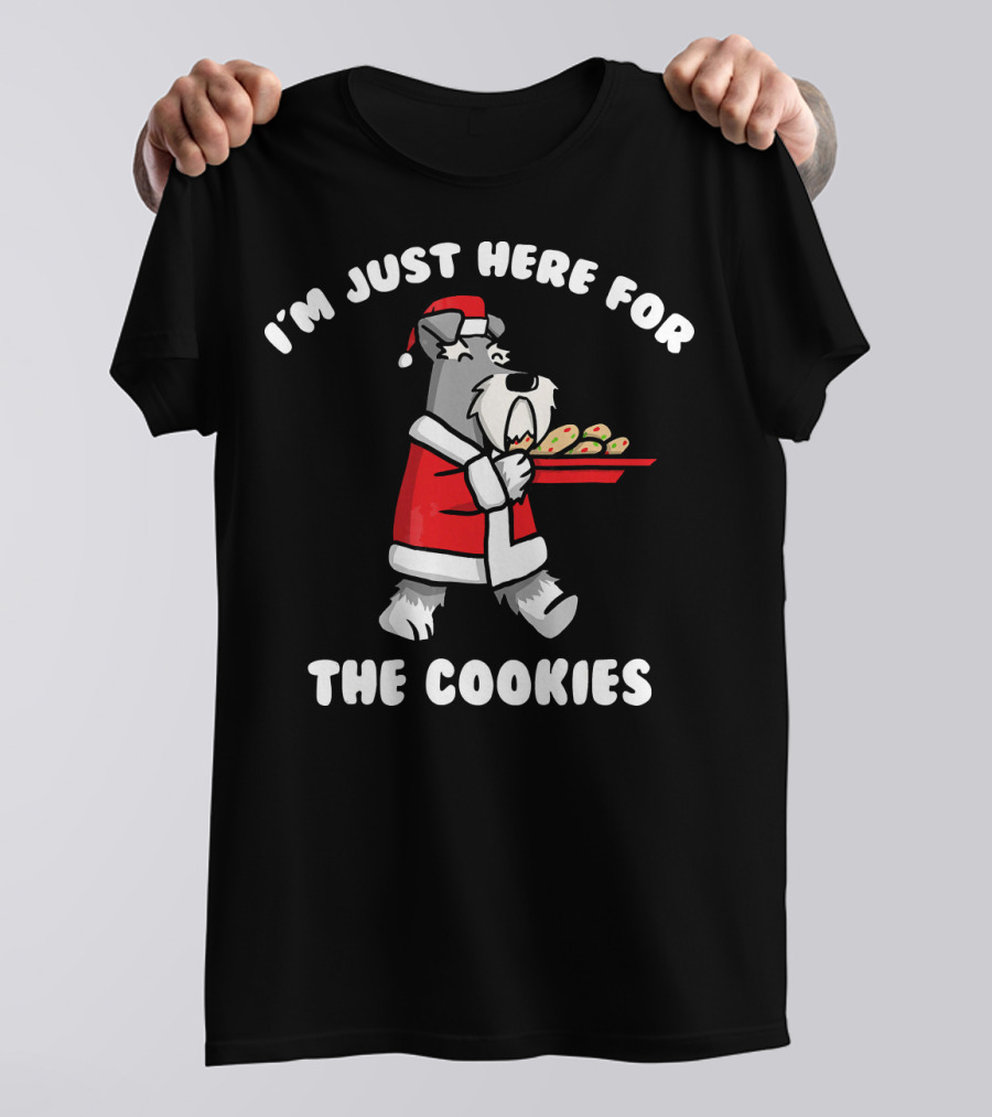 I'm Just Here For The Cookies Schnauzer Santa T-Shirt