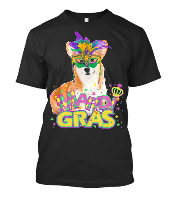 Mardi Gras Pembroke Welsh Corgi With Festive Mask And Crown T-Shirt