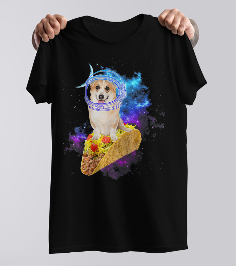 Space Corgi Astronaut Riding A Taco In Cosmic Galaxy Adventure T-Shirt