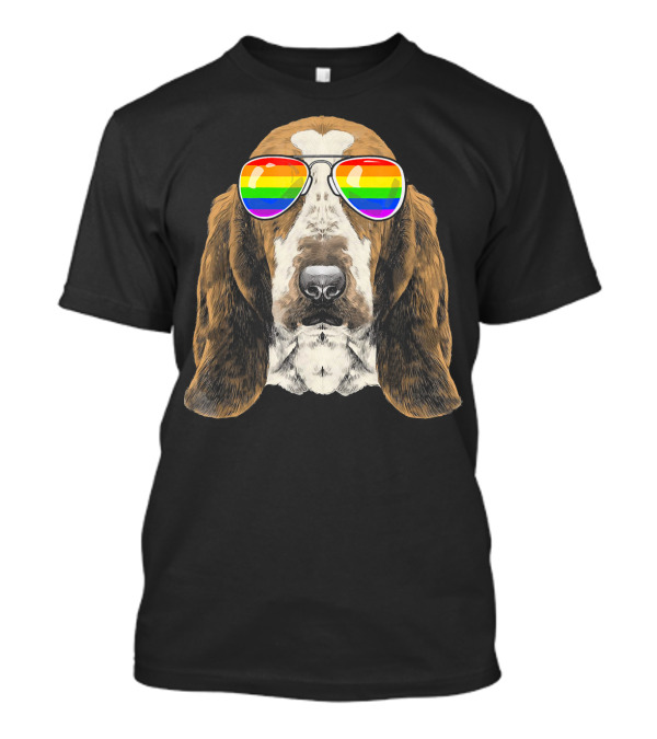 Basset Hound With Rainbow Pride Flag Sunglasses T-Shirt