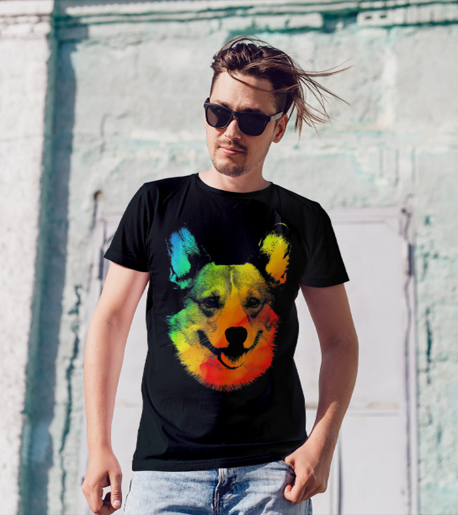 CORGI Colorful Rainbow Dog Face Multicolor T-Shirt