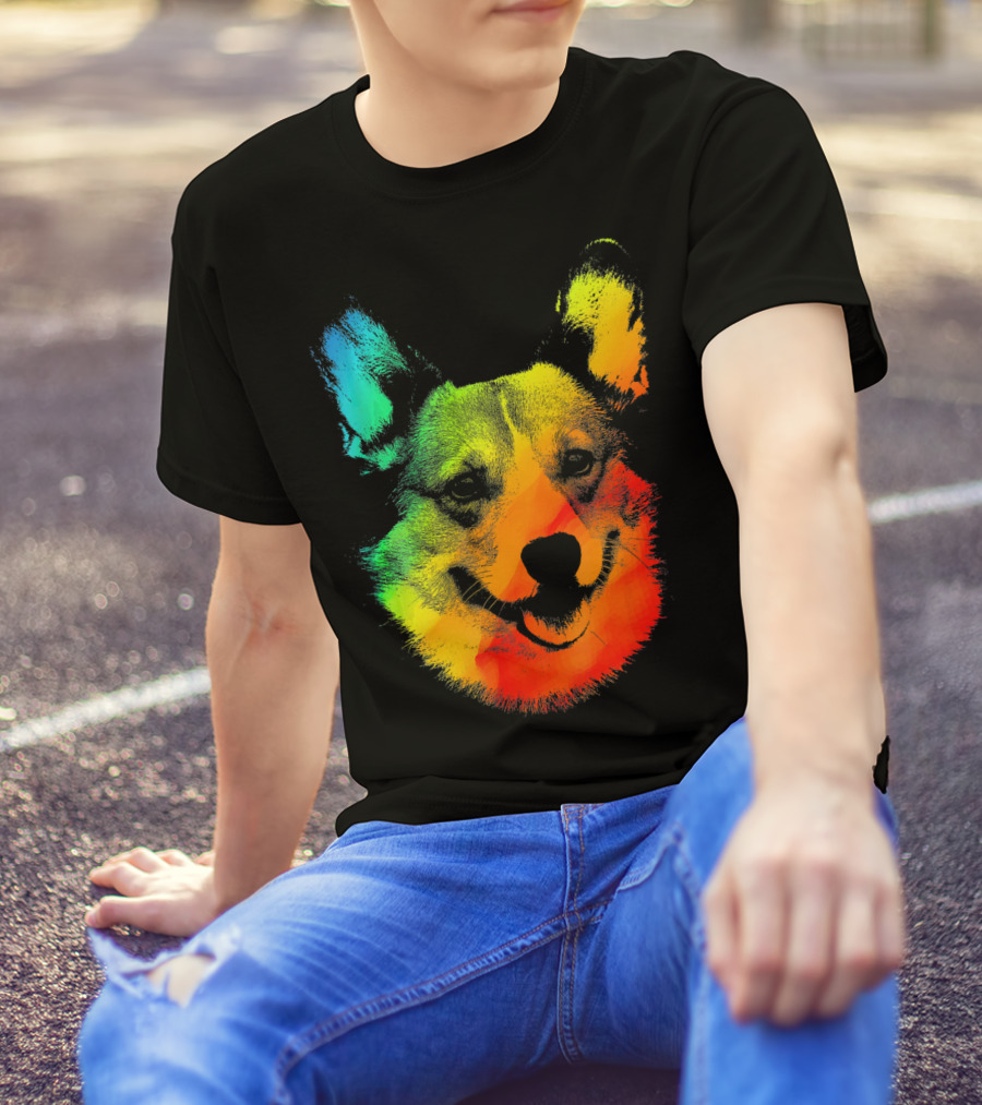 CORGI Colorful Rainbow Dog Face Multicolor T-Shirt