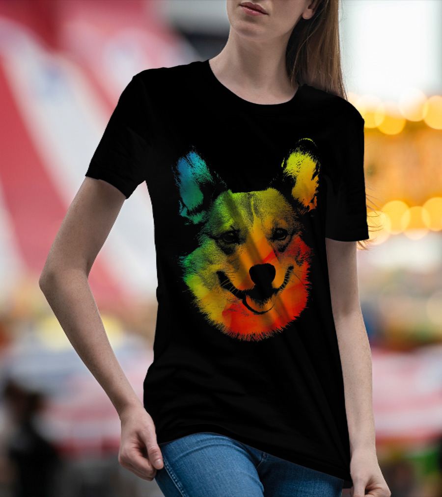 CORGI Colorful Rainbow Dog Face Multicolor T-Shirt