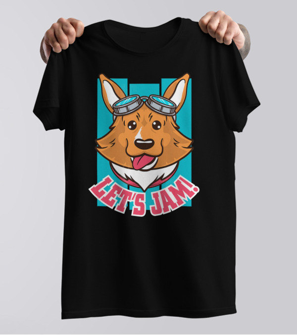 Corgi Wearing Goggles Let's Jam T-Shirt
