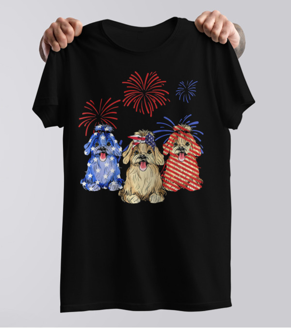 Patriotic Red White Blue Havanese USA Flag Fireworks T-Shirt
