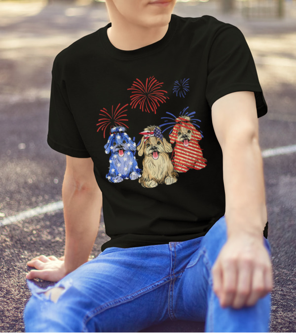 Patriotic Red White Blue Havanese USA Flag Fireworks T-Shirt