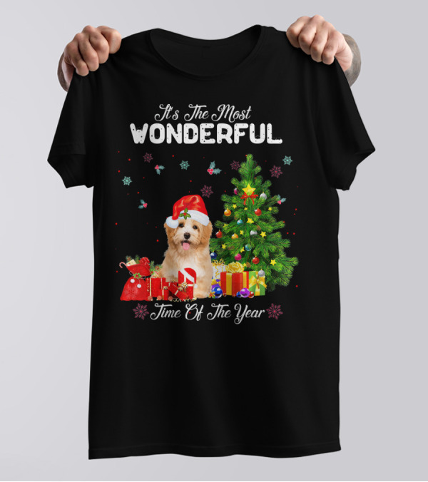 It's The Most Wonderful Time Of The Year Havanese Christmas Tree Santa Hat T-Shirt