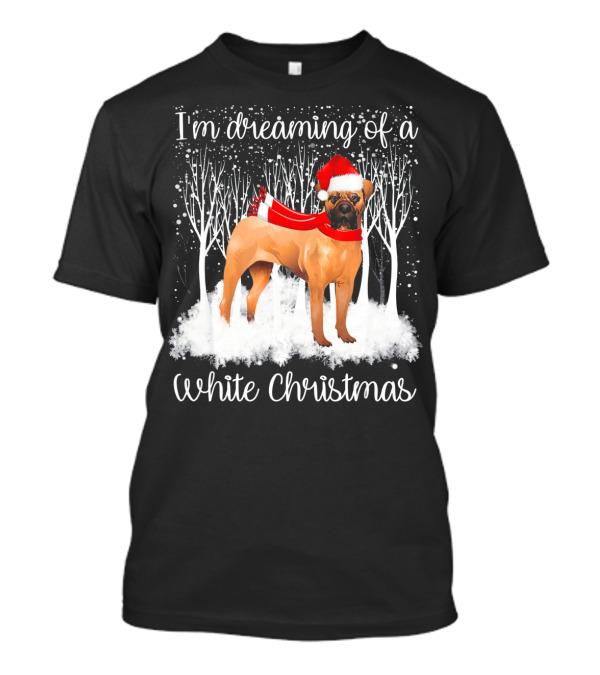 I'm Dreaming Of A White Christmas BullMastiff Santa Scarf Snowy Trees T-Shirt