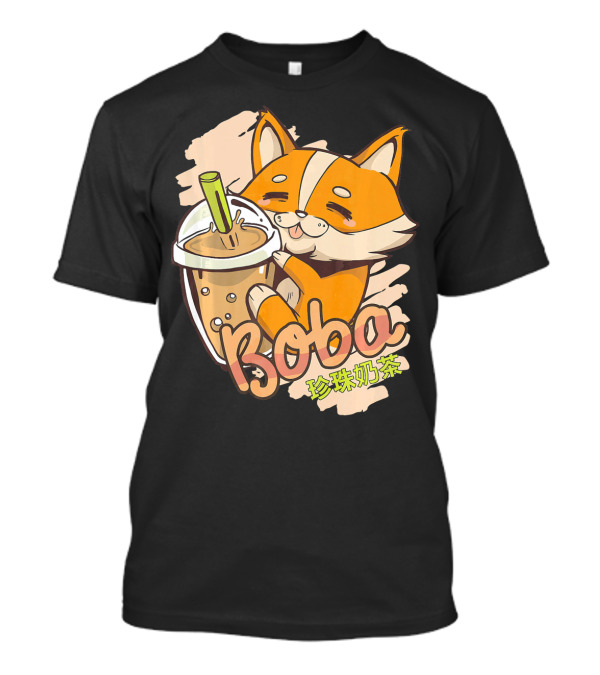 Anime Japanese Aesthetic Kawaii Corgi Do Boba 珍珠奶茶 T-Shirt