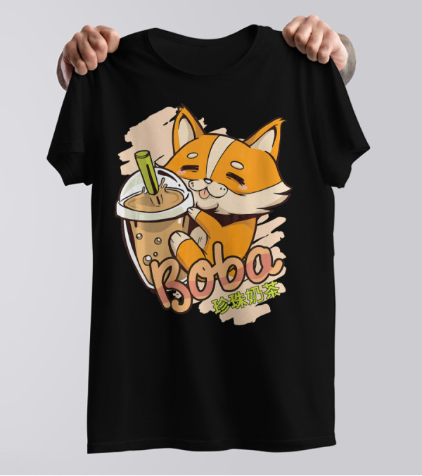Anime Japanese Aesthetic Kawaii Corgi Do Boba 珍珠奶茶 T-Shirt