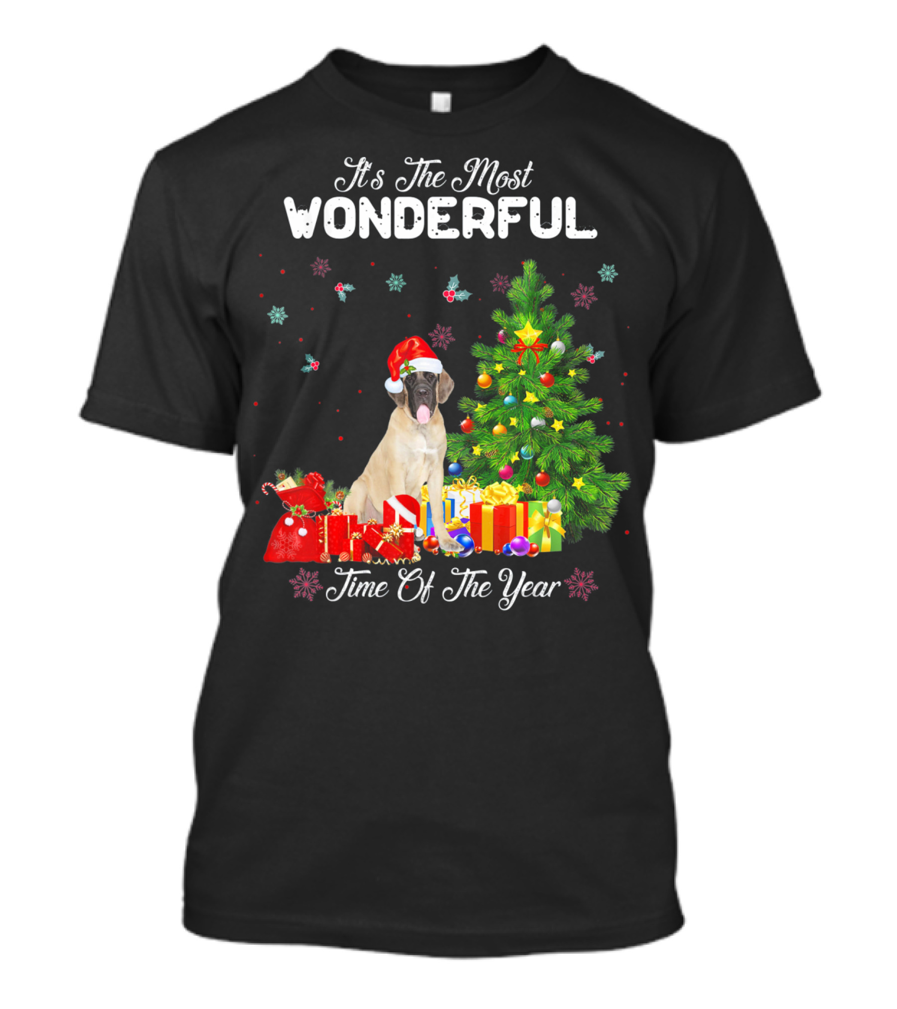 It's The Most Wonderful Time Of The Year Bullmastiff Christmas Tree Presents Snowflakes T-Shirt
