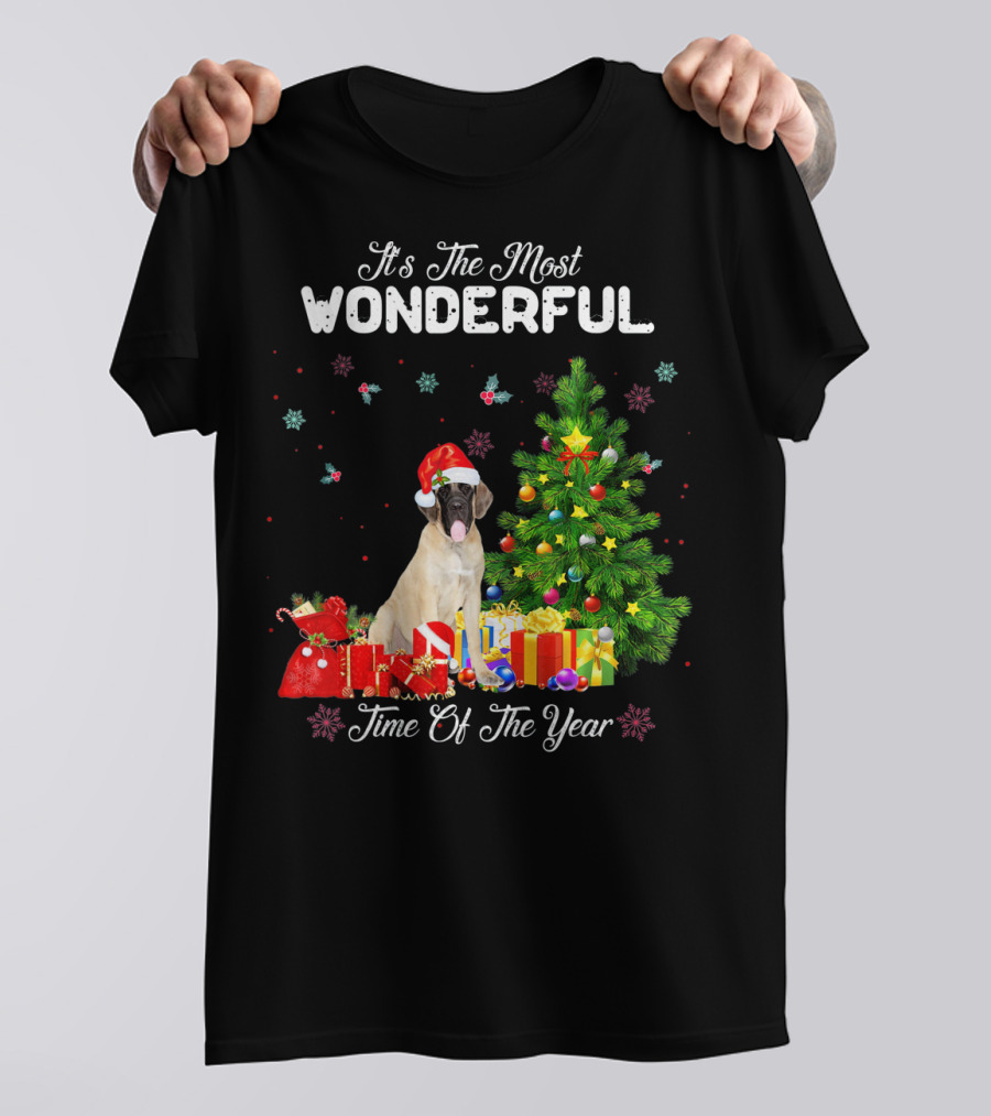 It's The Most Wonderful Time Of The Year Bullmastiff Christmas Tree Presents Snowflakes T-Shirt