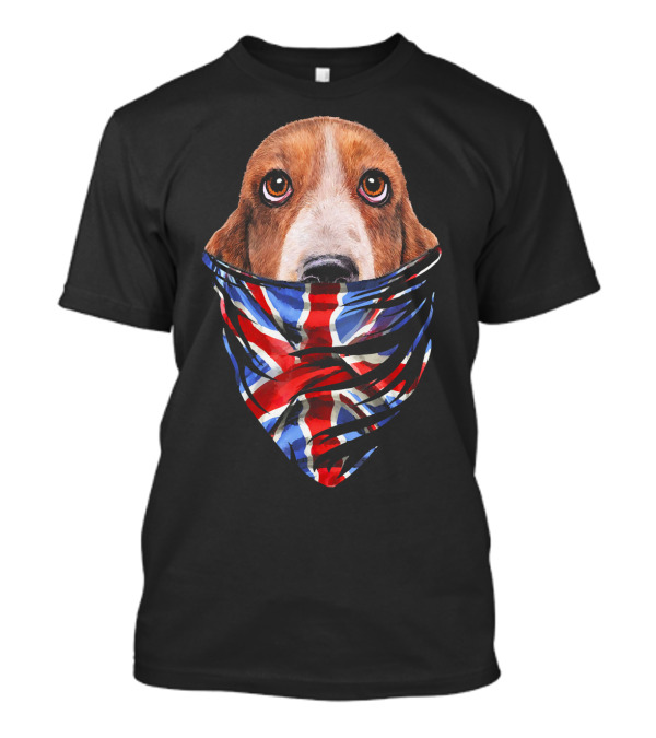 Patriotic Basset Hound Dog In Union Jack Bandana T-Shirt