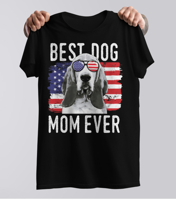 Best Dog Mom Ever Basset Hound American Flag Sunglasses T-Shirt