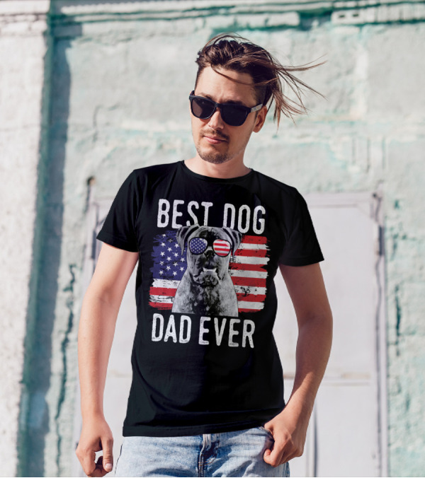 Best Dog Dad Ever American Flag Bullmastiff Sunglasses T-Shirt
