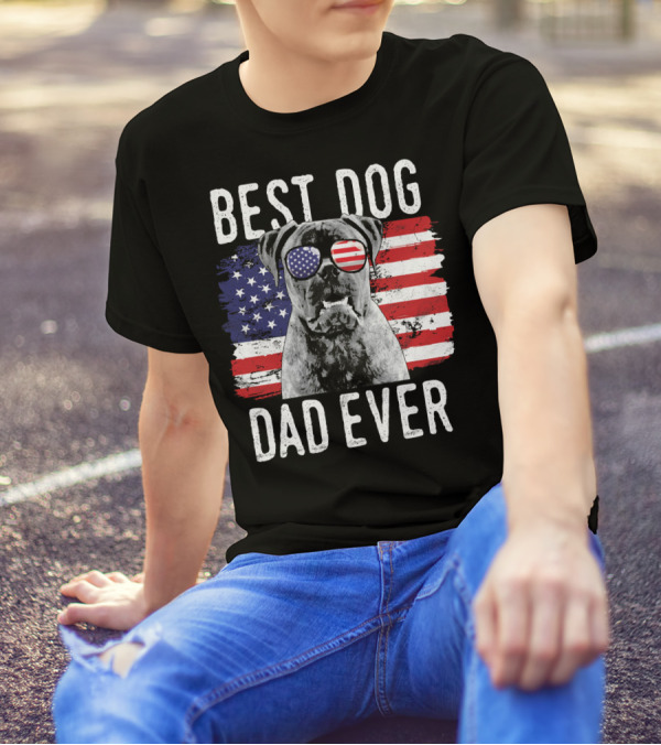 Best Dog Dad Ever American Flag Bullmastiff Sunglasses T-Shirt