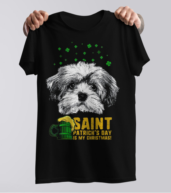 Saint Patrick's Day Is My Christmas Havanese Dog With Beer Mug And Clover T-Shirt