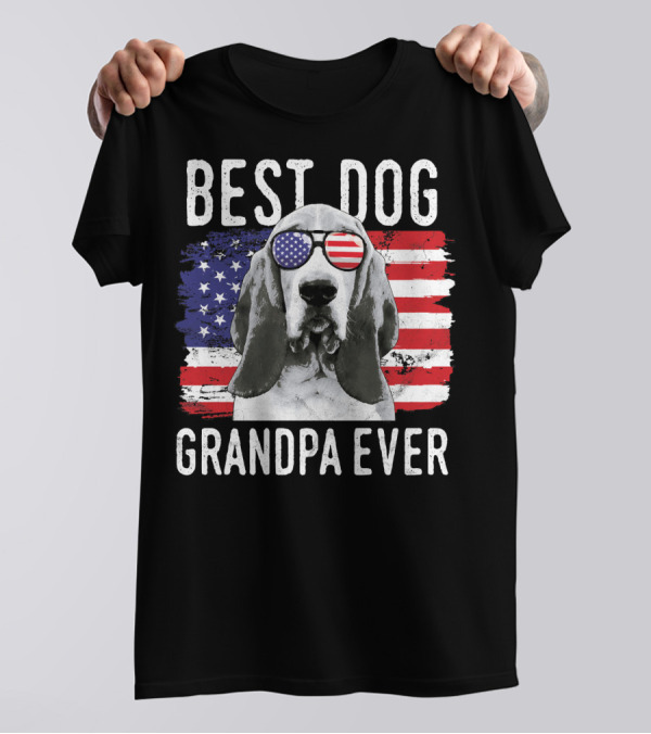 Best Dog Grandpa Ever American Flag Dog With Glasses T-Shirt