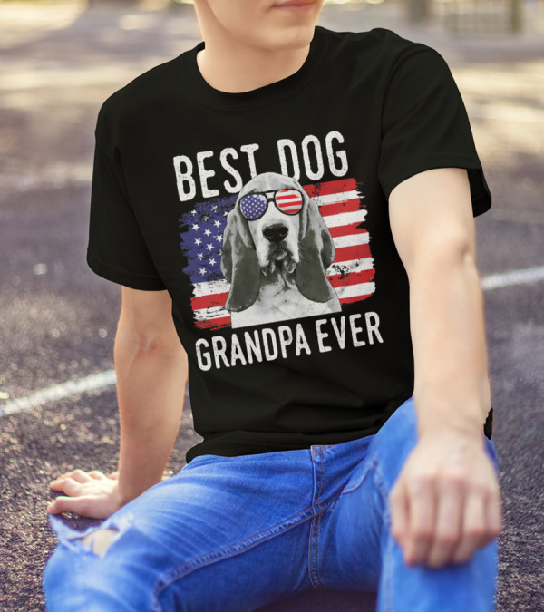 Best Dog Grandpa Ever American Flag Dog With Glasses T-Shirt