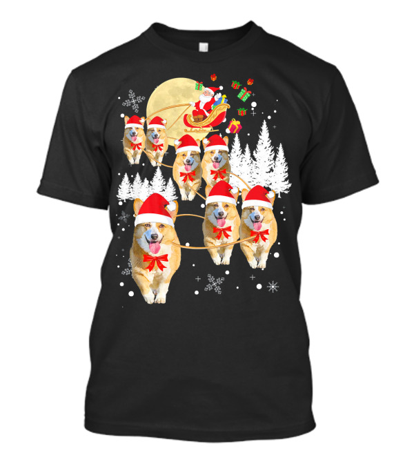 Santa's Welsh Corgi Reindeer Christmas Sleigh Ride T-Shirt
