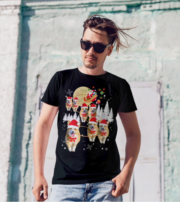 Santa's Welsh Corgi Reindeer Christmas Sleigh Ride T-Shirt