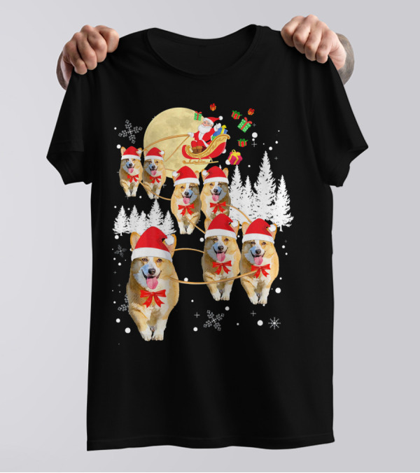 Santa's Welsh Corgi Reindeer Christmas Sleigh Ride T-Shirt