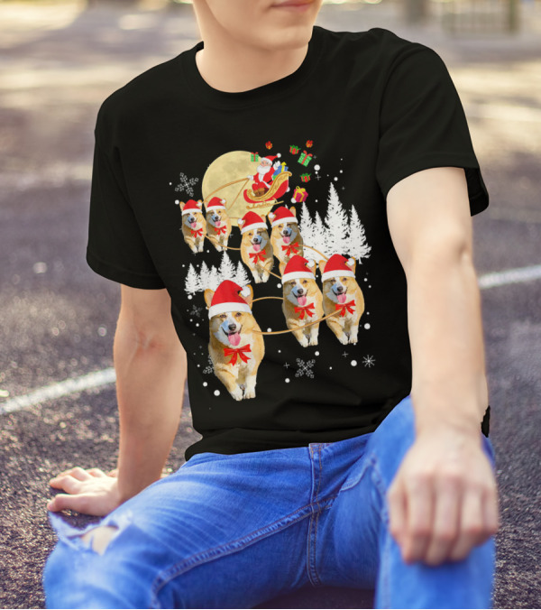 Santa's Welsh Corgi Reindeer Christmas Sleigh Ride T-Shirt