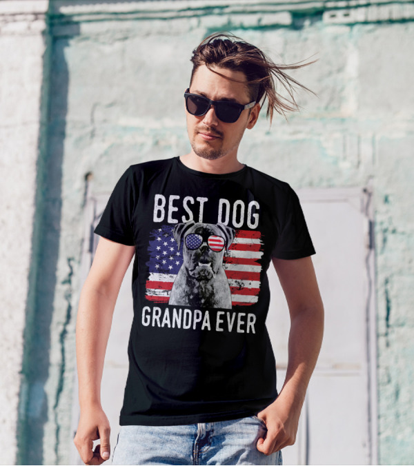 Best Dog Grandpa Ever American Flag Bull T-Shirt